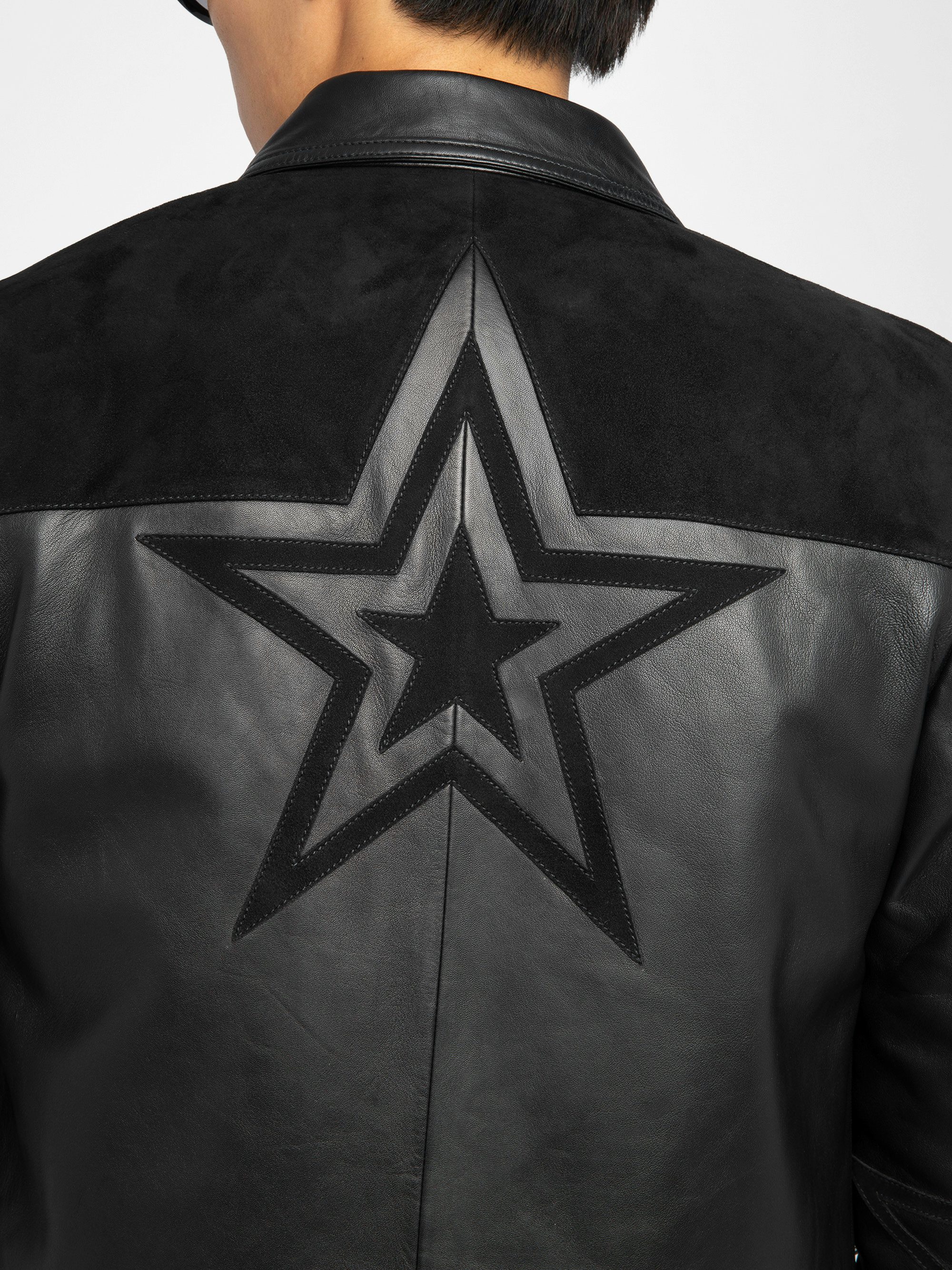 Locky Leather Jacket - Smooth leather jacket with suede star patch, long sleeves and zip fastening.